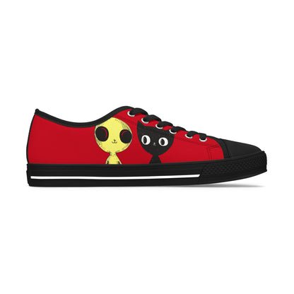 Women's Low Top Sneakers_Cat with Alien